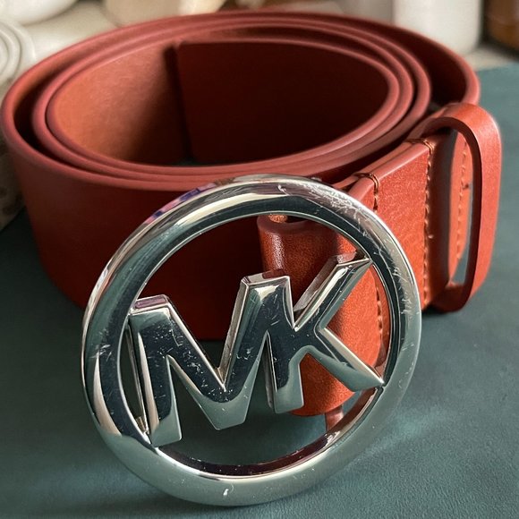 Michael Kors Genuine Leather Brown Belt with Silver MK Buckle - Picture 6 of 8